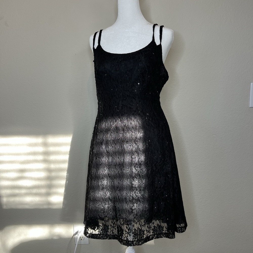 Black Beaded Witchy Gothic Gothbabe Edgy Fem Dress Small Lace Sequin‎ Cocktail